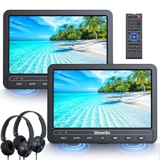 2x10,5" Auto Monitor Kopfstütze DVD Player TV Für Kinder AKKU USB SD 2 Kopfhörer