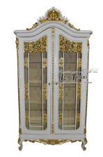 Vitrine Kristall Weiß Und Gold Luigi XV Barock Kunstleder Champagner Swarovski