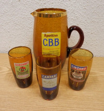 70er Aperitivo C.B.B Krug+3 Gläser Cinzano, Campari+Dubonnet 70s Vintage