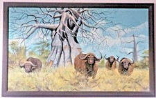 Bild Gemälde auf Leinwand Natur Büffel Landschaft  Baobab Savanne , 90 x 60cm
