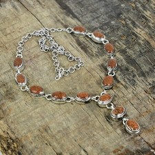 Natürlicher Sonnenstein Elektrogeformt 925 Sterling Silber Halskette für Weihnachten Geschenke