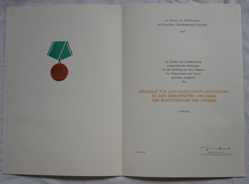 Ddr urkunde zur medaille - urkunde,