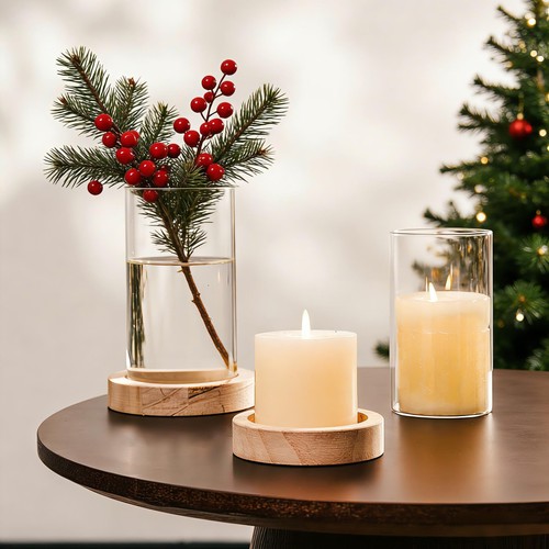 Windlicht glas holz - windlicht,