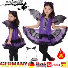 Halloween Kostüm Mädchen Karneval Fledermaus Kleid mit Flügeln Haarreif DHL*