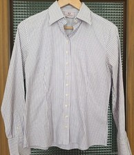 UMANI Hemd Bluse Langarm Business Bluse gestreift Lila Weiß Gr. L/M Baumwolle