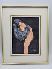 Aquarell Tusche Halbakt mit schwarzem Umhang, monogr. K. HY, dat. ´67