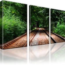 Gleise Weg Bäume Bahn Bild Leinwand Keilrahmen 3 Bilder Dekoration