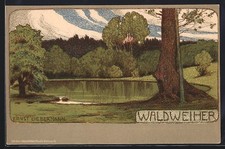 Künstler-AK Ernst Liebermann: Partie beim Waldweiher 