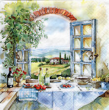3 Servietten ~ Sommer, Landschaft, Blick aus dem Fenster auf die Toskana ~ 33x33
