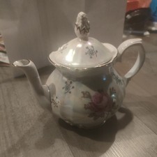 DDR Teekanne Kahla Porzellan Perlmutt Rosenmotiv Porzellankanne