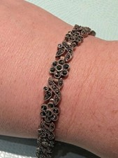 Luxurs Damen Armband 925 Silber poliert mit Markasit Blumenmotiv 19 cm