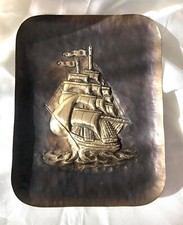 Messing Bild / Relief Schiff