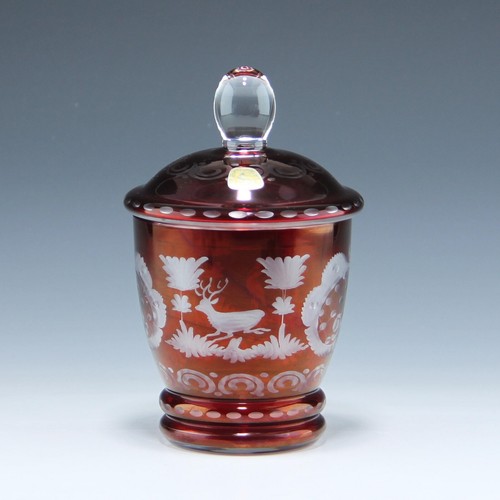 Glasdose mit jagdgravur - glasdose,