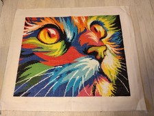 Kreuzstichbild, bunte Katze