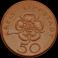 NOTGELD: 50 Pfennig 1921, "ROSE". Porzellan. KREIS LIPPSTADT / WESTFALEN.