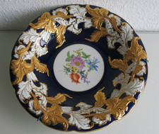 Meissen Porzellan Prunkteller Kobalt Gold und Blumenmalerei Durchmesser 30cm