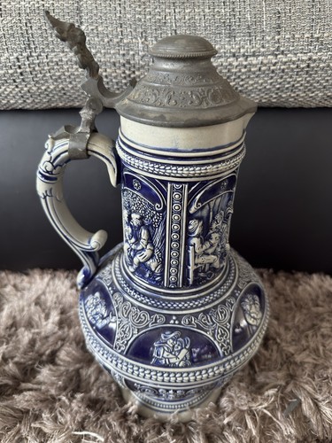 Gerz bierkrug mit zinndeckel - bierkrug,