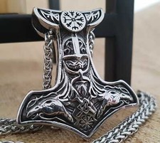 Wikinger Thors Hammer Raben/Odin Anhänger Edelstahl Halskette Vikinger KE027
