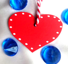 Minkaklecks  Anhänger Holz Deko Handarbeit  1x  HERZ ROT+PUNKTE  5cm