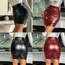 DE iEFiEL Damen Wetlook Minirock Bodycon Kurz Rock Eng Rock Bleistiftrock Club