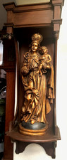 Antike Hausaltar-Kapelle / Wandkonsole inkl. Heiligenfiguren Madonna-mit-Kind-