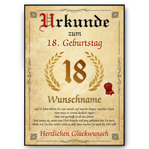 Urkunde zum geburtstag - zum, 18.