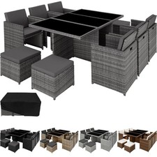 Polyrattan Sitzgruppe Gartenmöbel Essgruppe Garten Set 6 Stühle Tisch 4 Hocker