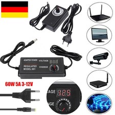 AC Steckernetzteil Regelbar 60W 5A 3-12V Trafo Einstellbares Netzteil Adapter @