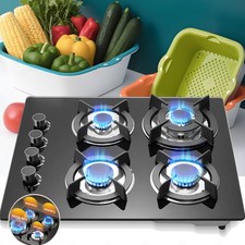 Gaskochfeld 4 Flammen Glaskeramik Gasherd Glas Einbauherd LPG Gas Propangas 60CM