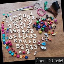 Perlen Buchstaben Bastel Konvolut ~140 Teile m. Box | Perlen Bänder Glitzer Holz