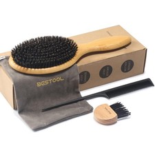 Haarbürste, Wildschweinborsten, Bambus, Damen, Herren, Kinder, Glanz, Entwirr...