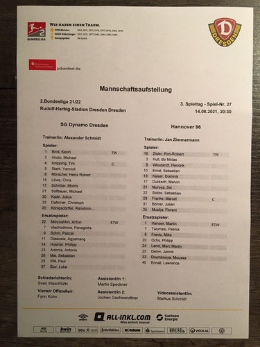 Off aufstellung dynamo - aufstellung, sg