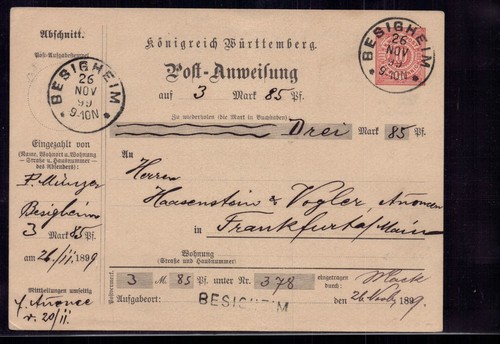 Württemberg postanweisung - württemberg,