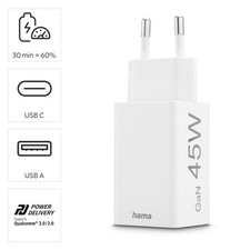 Hama Handy Ladegerät Schnellladegerät 1x USB-C 1x USB-A 45W PD Netzteil Adapter 