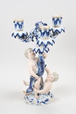 N92Q31- Meissen Porzellan Kerzenleuchter figurativ Putti Fisch 1. Wahl 