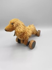 Steiff Hund Dackel Waldi auf Holz Räder Rollen 17cm Ohne IDs US Zone