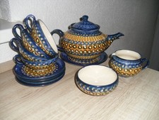 Bunzlauer Art Dekor Pfauenauge Blau Geschirr-Set 12teilig