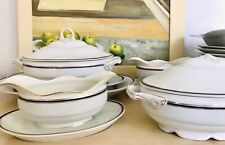 Antik Art Déco Porzellan Tafelservice 12 Pers. Porzellan weiß kobaltblau gold