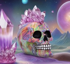 Nemesis Now Psychedelic Crystal 17cm - Gothic Skull Decor - Light up Skull