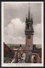 Ansichtskarte Znaim /Thaya, Teilansicht mit Turm aus der Vogelschau 