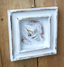 Wandrelief Muschel Relief Holzrelief maritim Handarbeit Wand Deko weiss shabby