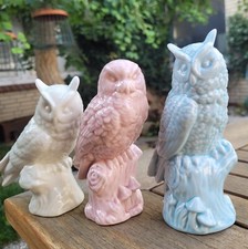 3 x Eulenfigur Porzellan Vogel Eule Rosa Blau Creme Deko Dekofiguren Deko Figur