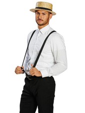 2er Set Kreissäge Strohhut 20er Jazz und schwarze Hosenträger