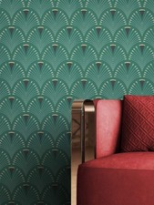 Tapete Vliestapete Grün Pfauenfeder Blätter Ornament Mustertapete Retro