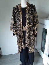 Designer Tunika Bluse Jacke  Longshirt Schwarz Gold bestickt mit Pailetten