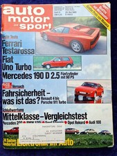 AMS 11.1985 Fiat Uno Turbo, Ferrari Testarossa Mercedes 190 D 2.5, Honda CRX, T3