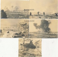 5 Fotos Soldaten der Wehrmacht werfen Stielhandgranaten auf Bunker Stacheldraht