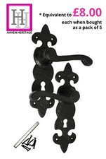 ANTIKES FLEUR-DE-LYS SCHWARZ TÜRGRIFF HEBELSCHLOSS VERZIERT GUSSEISEN + BEFESTIGUNGEN