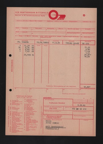 Bitterfeld rechnung 1985 veb - bitterfeld,,