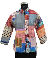 Indische Slik Patchwork Stoff Steppjacke Kurz Kimono Damen Wear Jacke Boho